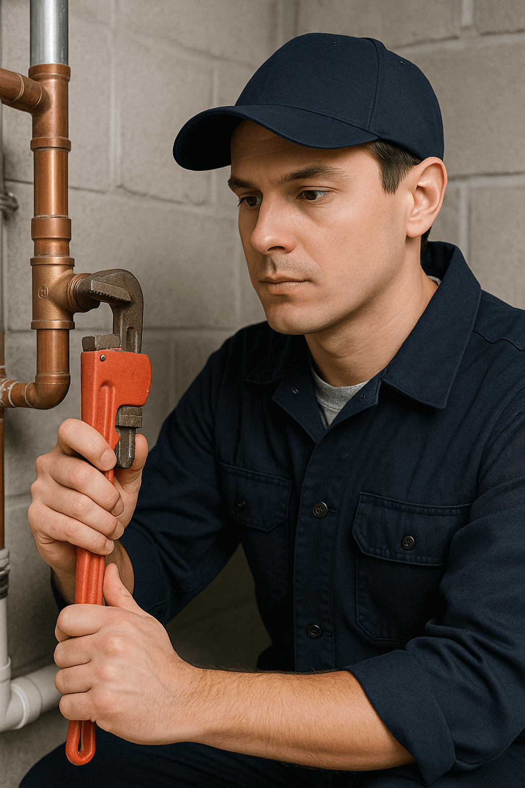 Plumber inspecting pipes